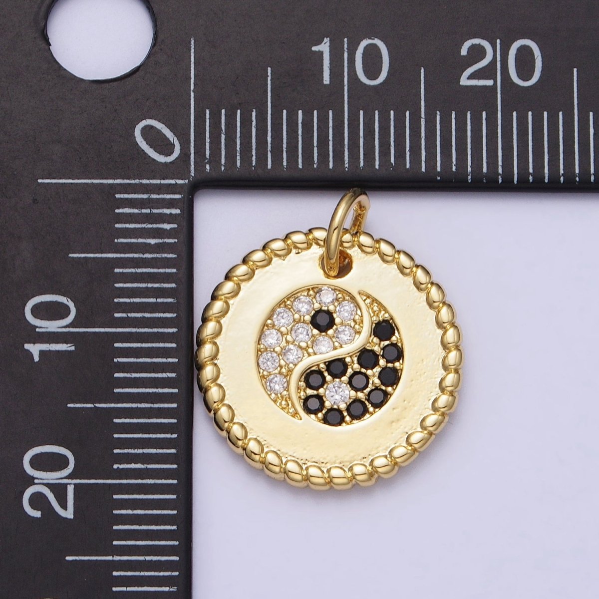 Gold Yin Yang Black White Micro Paved Braided Twist Round Add-On Charm | AC379