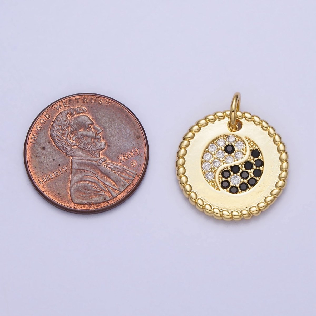 Gold Yin Yang Black White Micro Paved Braided Twist Round Add-On Charm | AC379