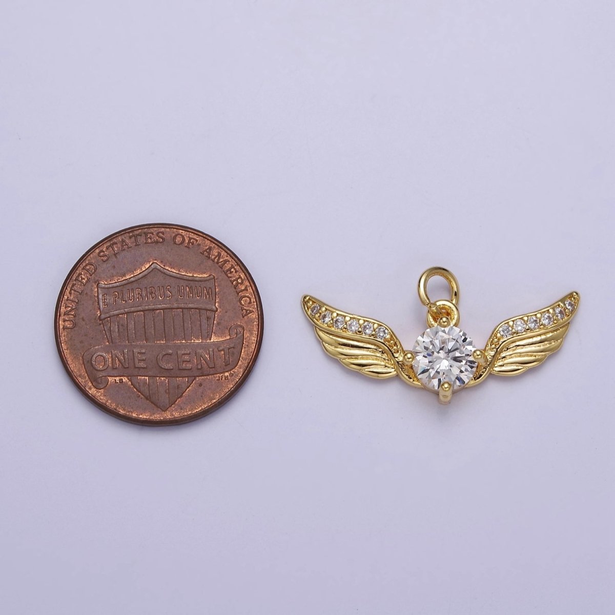Golden Angel Wing with Round Cubic Zirconia CZ, Feather Wing Charm For Jewelry Necklace Bracelet Making E-747