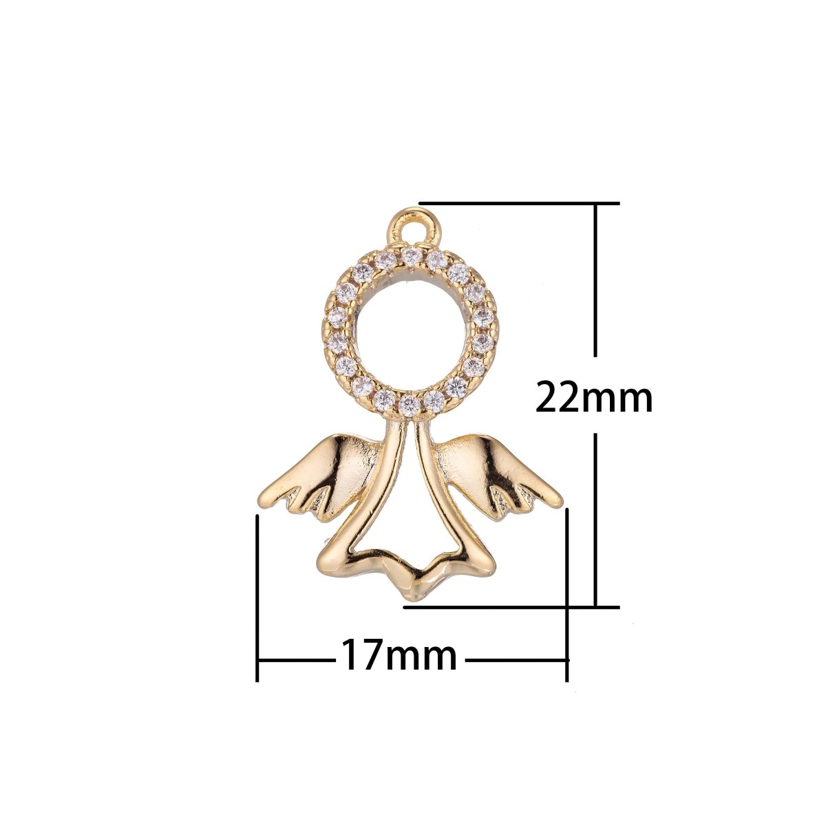Golden Flying Angel Charm, Micro Pave CZ Charm, Dainty Pendant Floating Cute Angels Wings Peace Love Necklace Charm for Jewelry Making E-423
