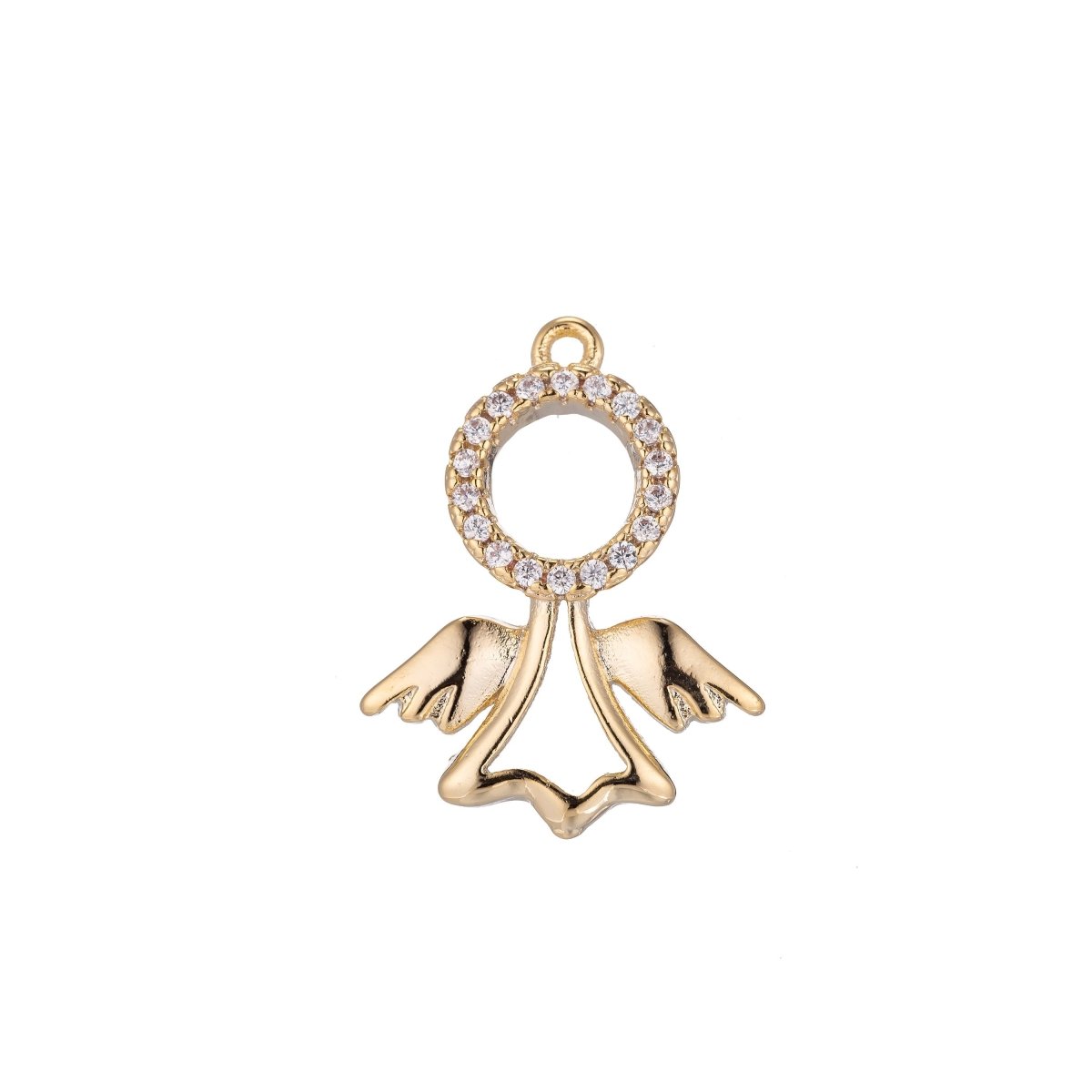 Golden Flying Angel Charm, Micro Pave CZ Charm, Dainty Pendant Floating Cute Angels Wings Peace Love Necklace Charm for Jewelry Making E-423