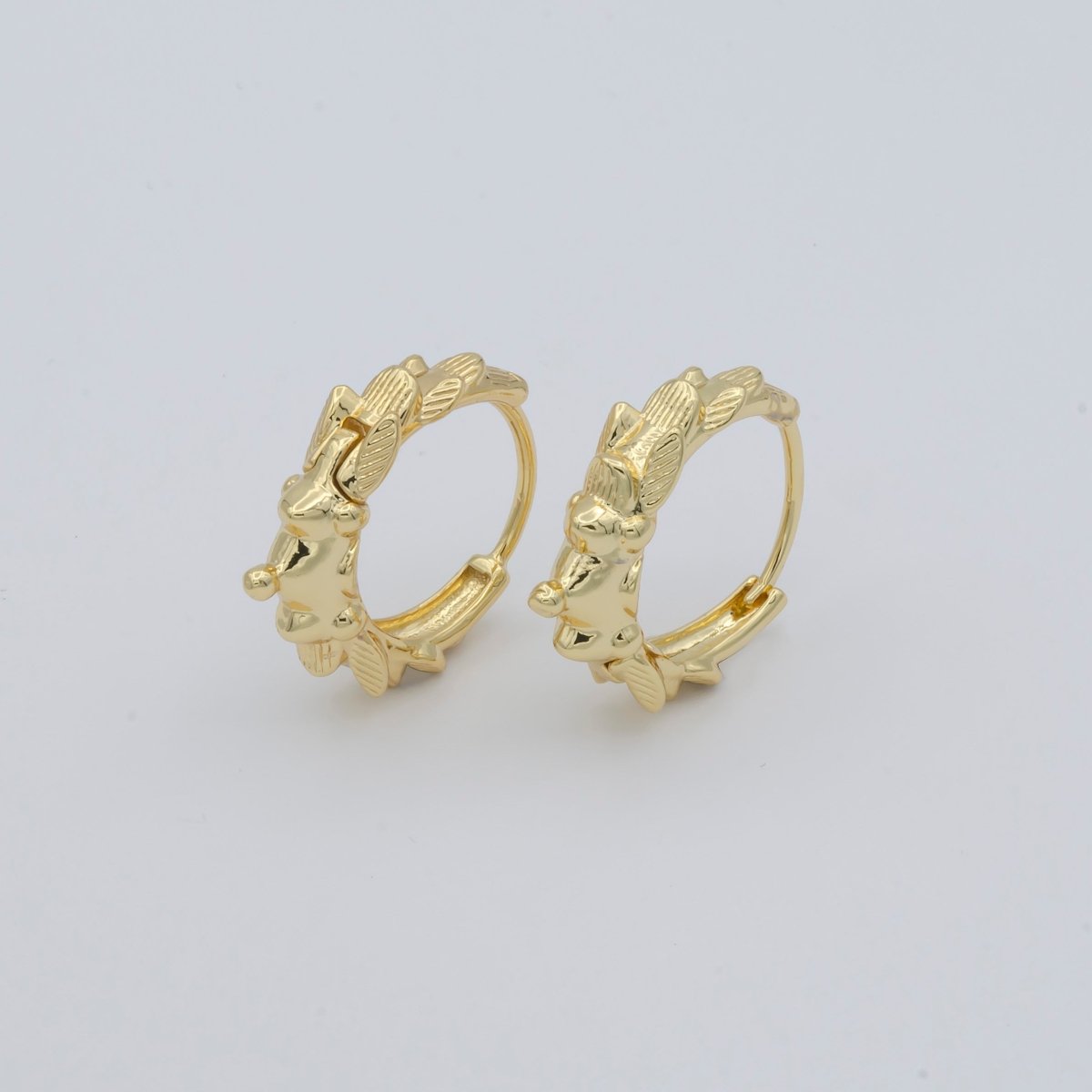 Golden Round Ornamented Crescent Model Huggies Earrings, Plain Gold Filled Tiny Nature Formal/Casual Daily Wear Earring Jewelry P-116