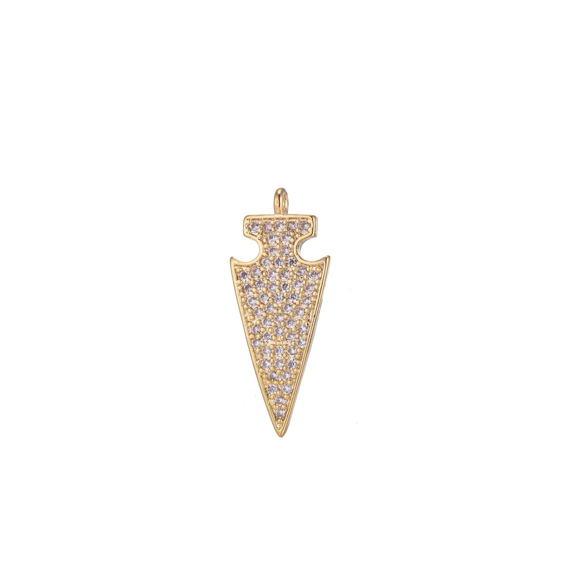 Golden Shield Charm, Micro Pave CZ Charm, 18K Gold Filled Pendant Dainty Arrow Point Puzzle Piece Necklace Charm for Jewelry MakingC-380