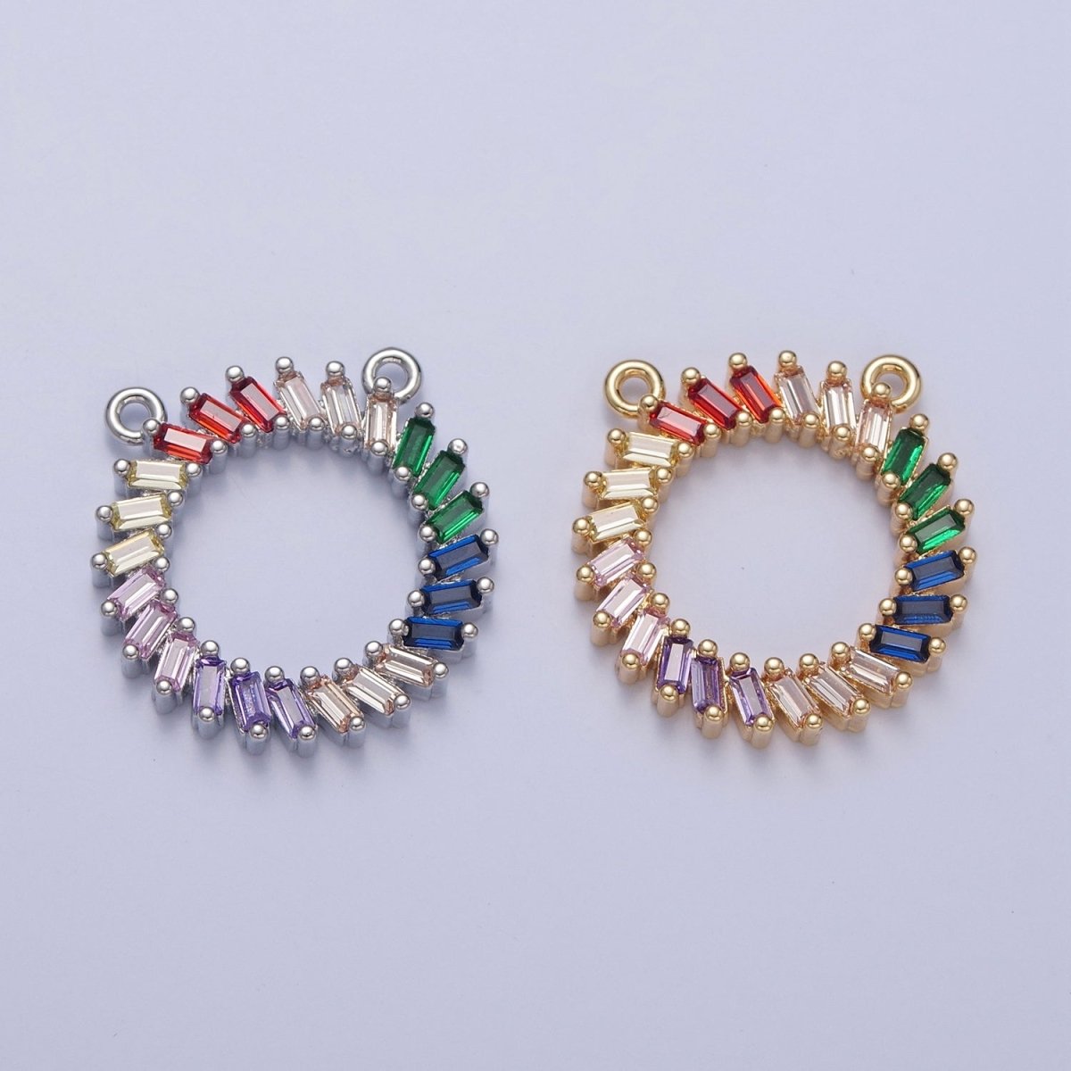 Gold/Silver Multicolor Rainbow Baguette Charm Connector For DIY Jewelry Necklace Bracelet Making F-625 F-626