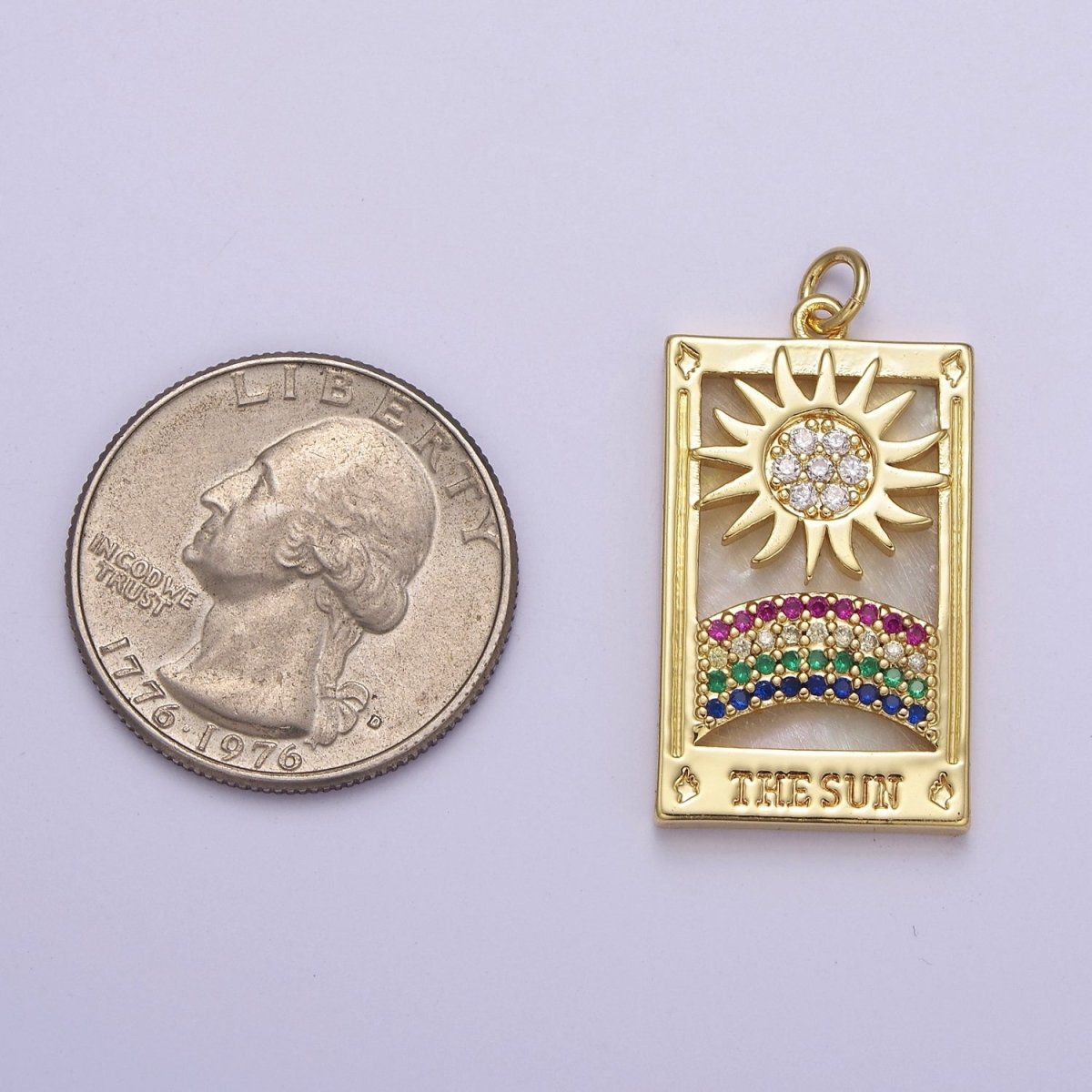 Good Morning Charm Gold Filled Sun Charm Clear Rainbow Window Tag Medallion Charm Pendant E-669