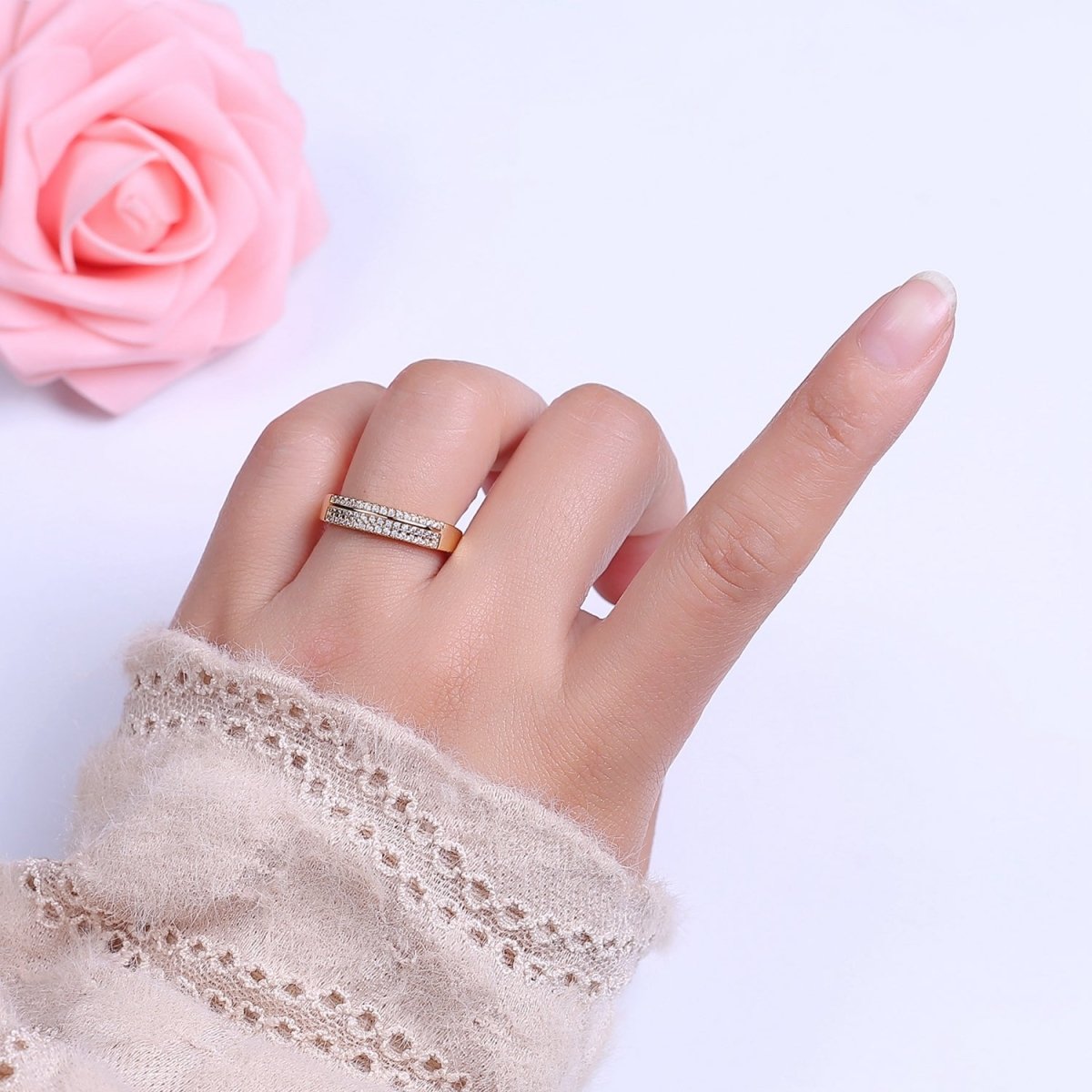 Gorgeous 14k Gold Filled Ring Clear Micro Pave Cubic Zirconia Setting Dainty Jewelry S-533