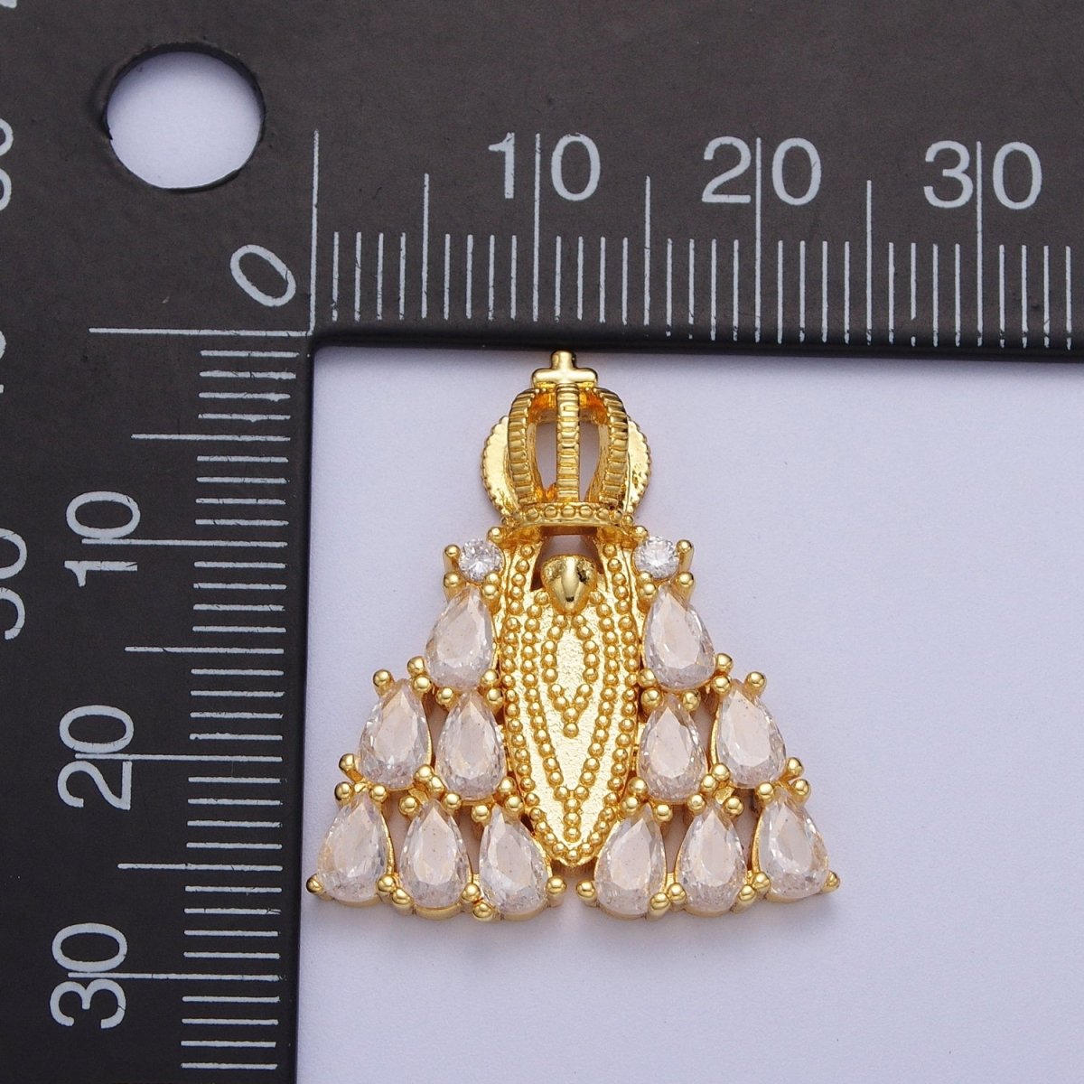 Catholic Cape Crowned Nossa Senhora Aparecida Teardrop CZ Pendant | H655
