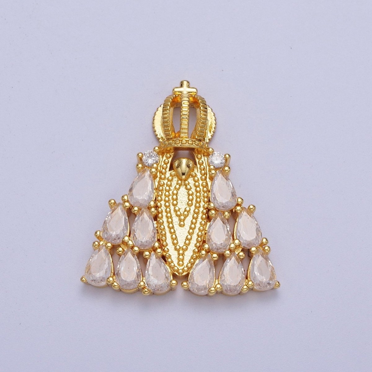 Catholic Cape Crowned Nossa Senhora Aparecida Teardrop CZ Pendant | H655