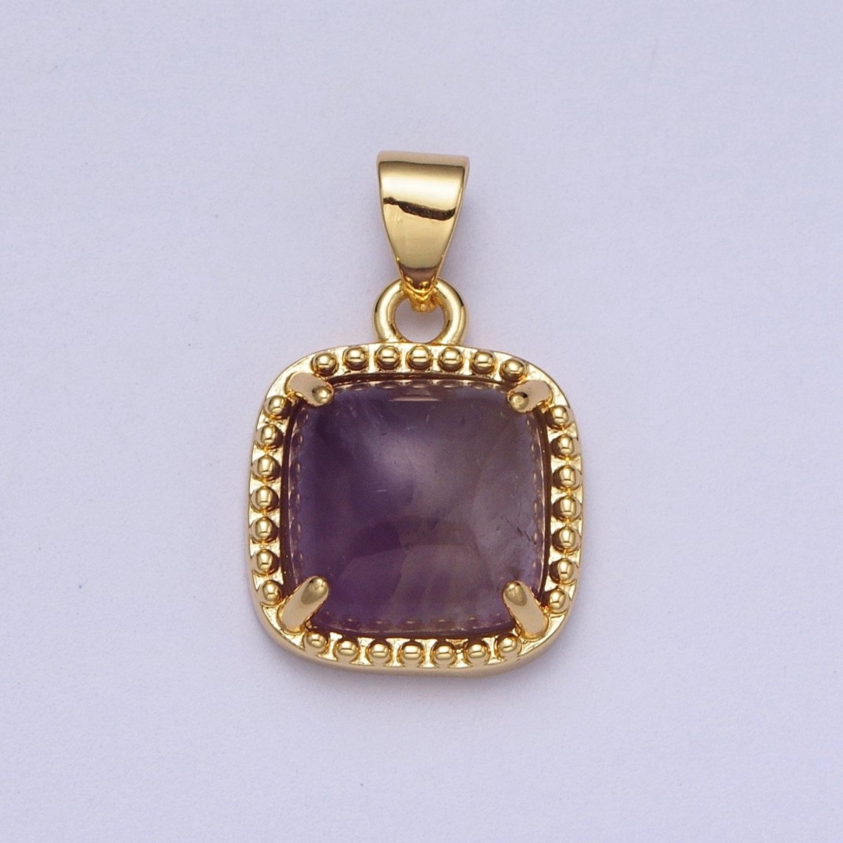Green Aventurine, Pink Quartz, Purple Amethyst Minimalist Square Gold Pendant  I-325 I-343 I-363