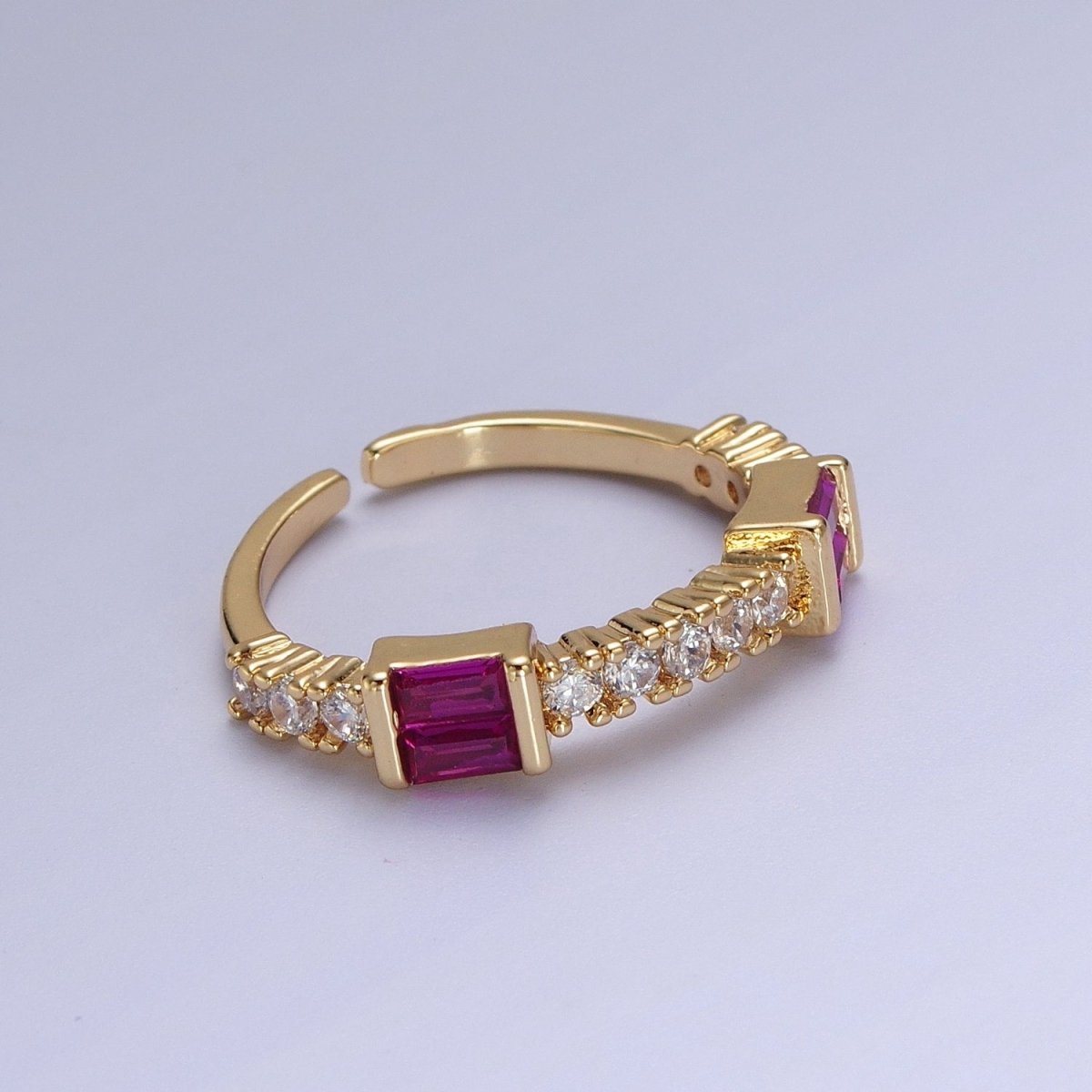 Green, Clear, Fuchsia Baguette Round Cubic Zirconia Gold Ring | O-026 O-027 O-028