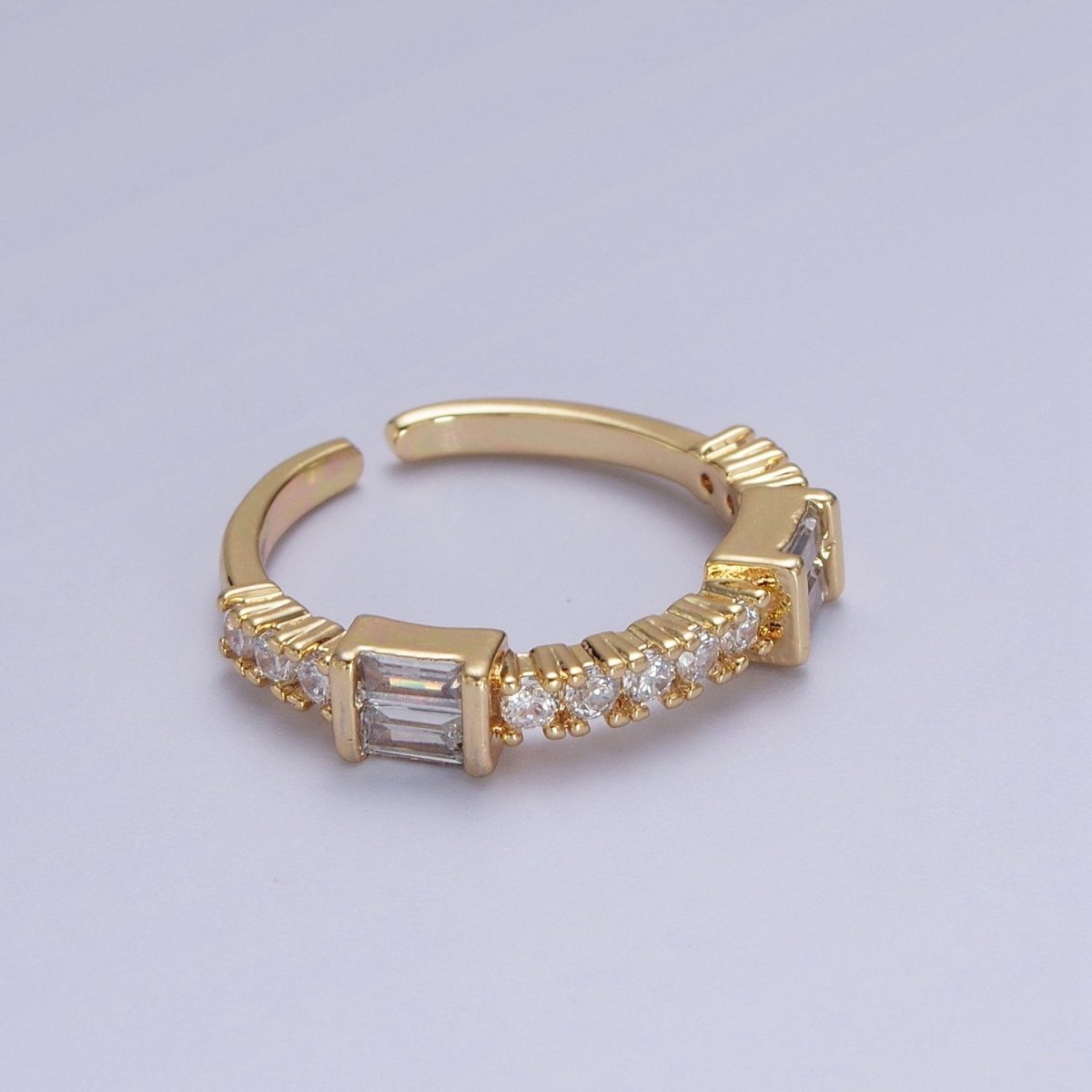 Green, Clear, Fuchsia Baguette Round Cubic Zirconia Gold Ring | O-026 O-027 O-028