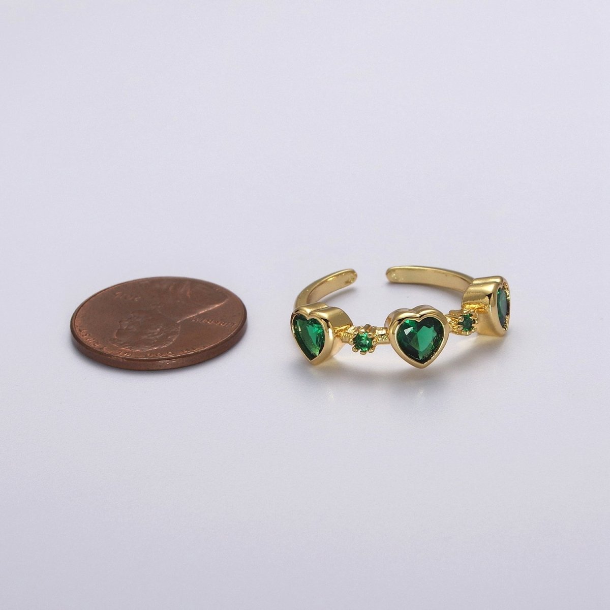 Green Emerald Cz Heart Ring Open Adjustable Ring  O-2039
