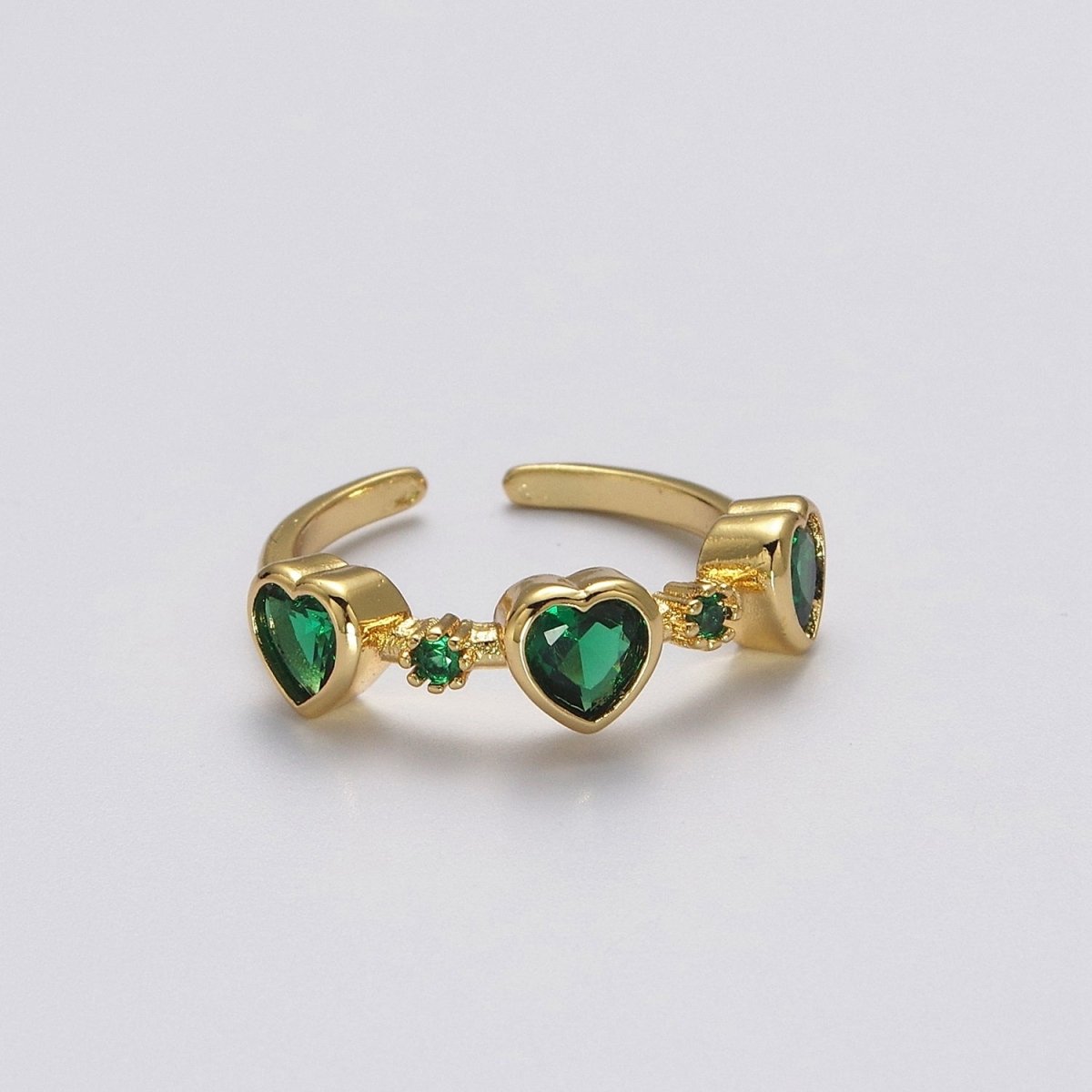 Green Emerald Cz Heart Ring Open Adjustable Ring  O-2039