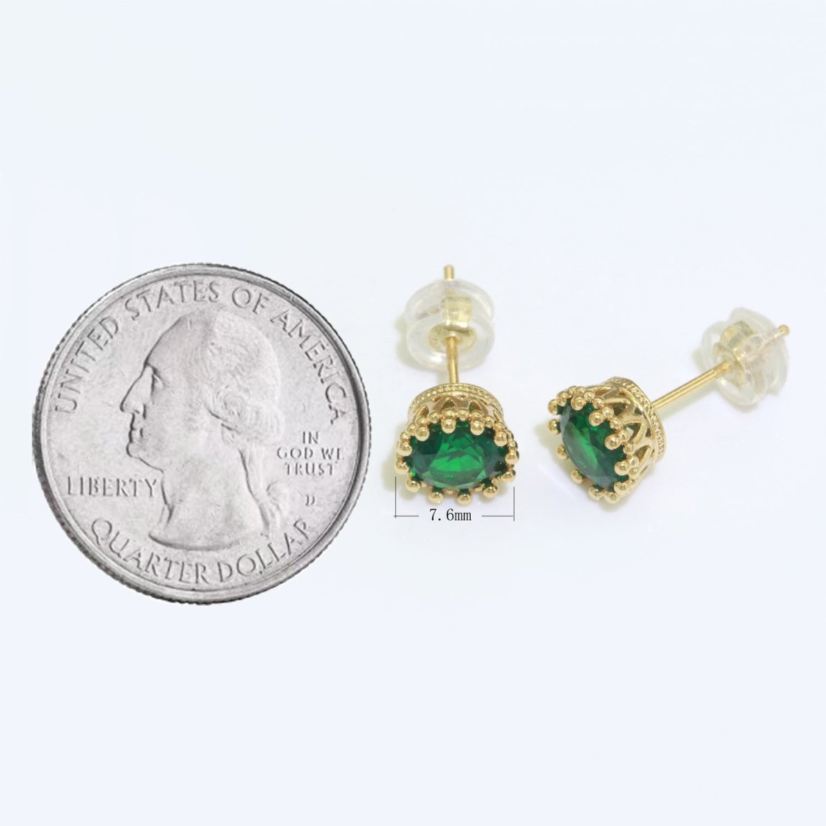 Green Emerald Stud Earring 18k Gold Filled Round Circle Stud Minimalist Earring T-061
