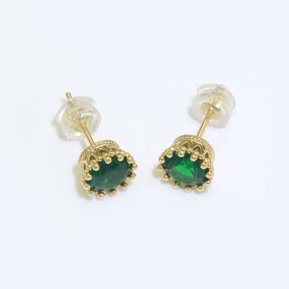 Green Emerald Stud Earring 18k Gold Filled Round Circle Stud Minimalist Earring T-061