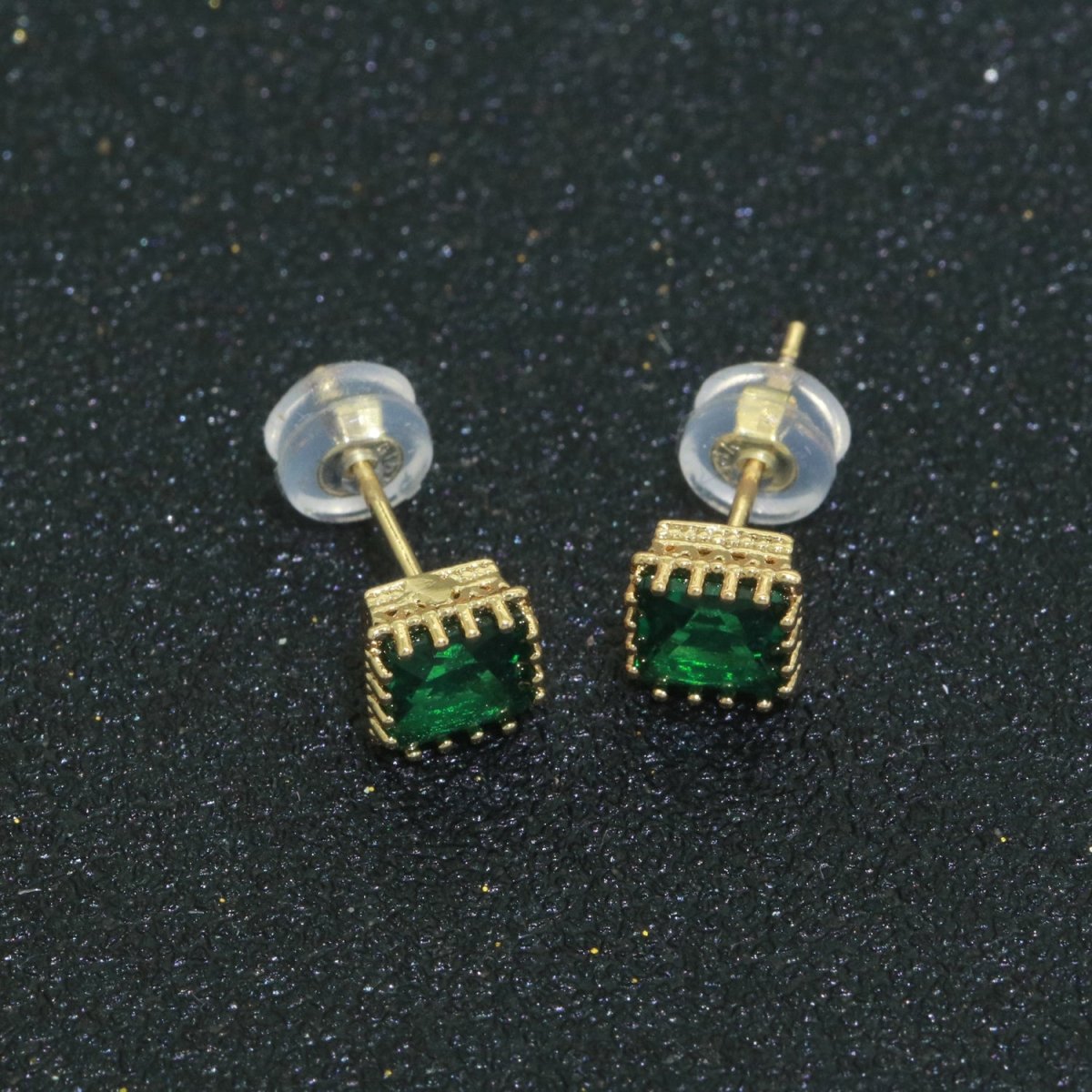 Green Emerald Stud Earring 18k Gold Filled Square Stud Minimalist Earring T-144