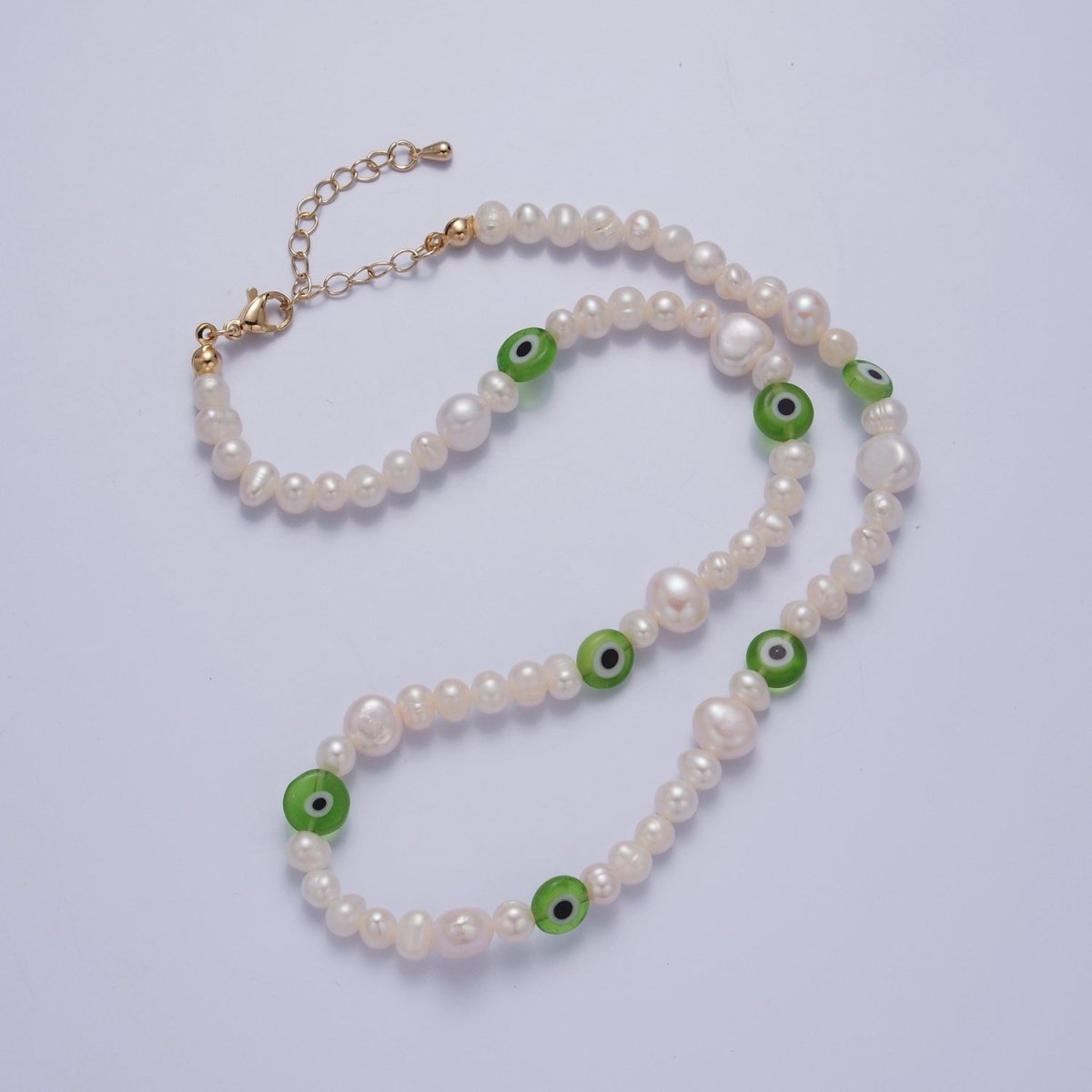 Green Evil Eye Beaded Choker Necklace for Women Freshwater Pearl Choker Necklace Boho Handmade 18K Gold Filled Y2K Jewelry | WA-1028 Clearance Pricing