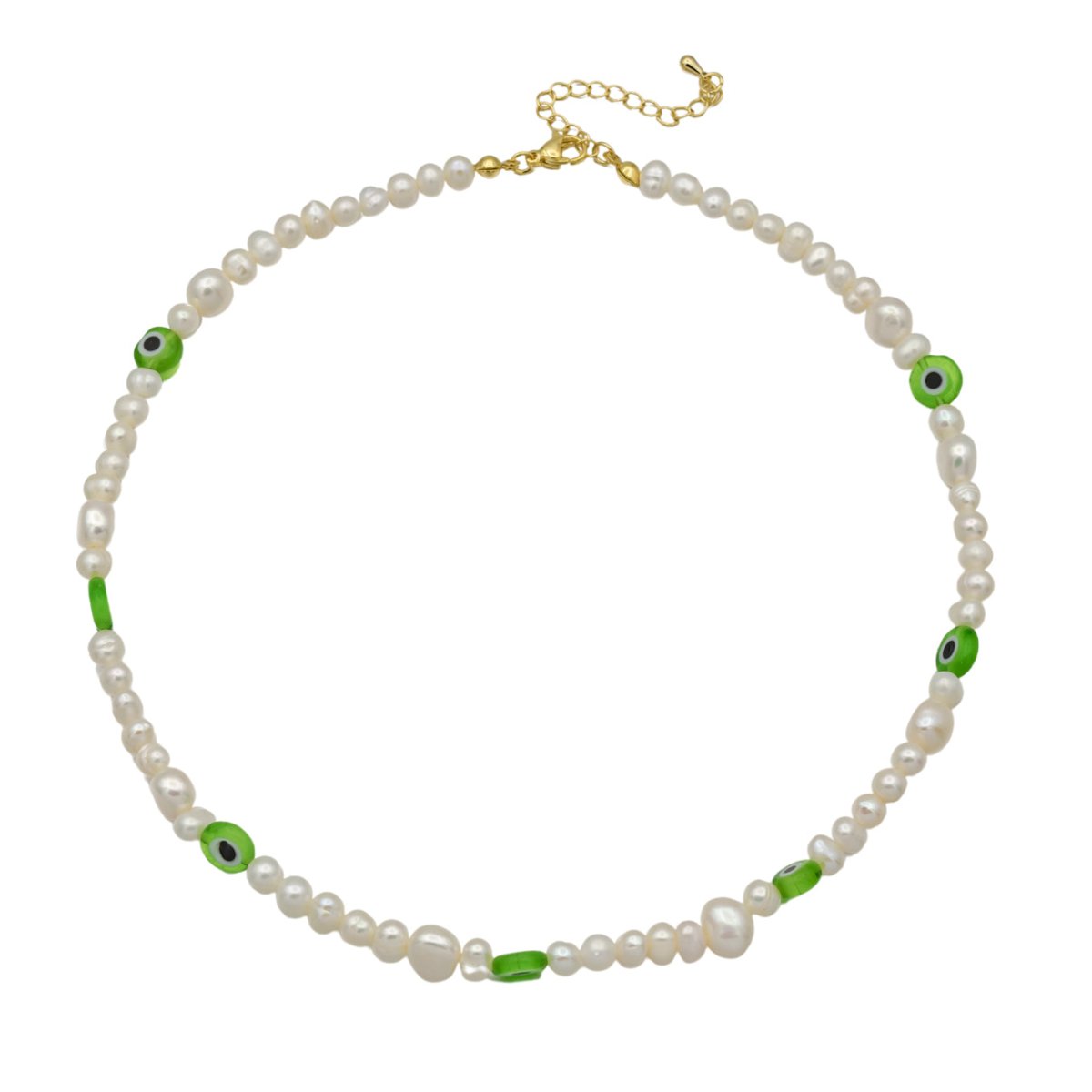 Green Evil Eye Beaded Choker Necklace for Women Freshwater Pearl Choker Necklace Boho Handmade 18K Gold Filled Y2K Jewelry | WA-1028 Clearance Pricing