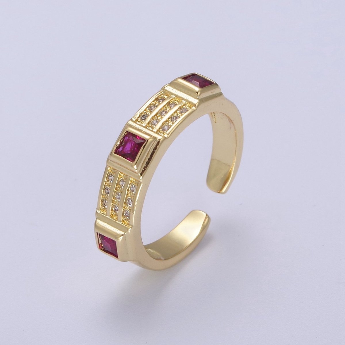 Green / Fuschia CZ Stone Gold Ring Open Adjustable Jewelry Masculine Unisex Ring U-227 U-228