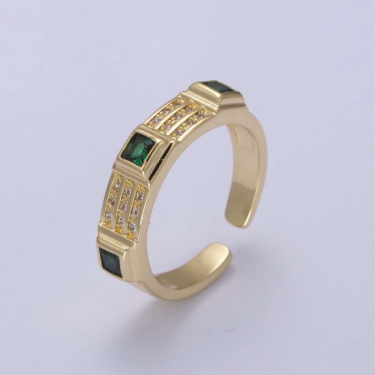 Green / Fuschia CZ Stone Gold Ring Open Adjustable Jewelry Masculine Unisex Ring U-227 U-228