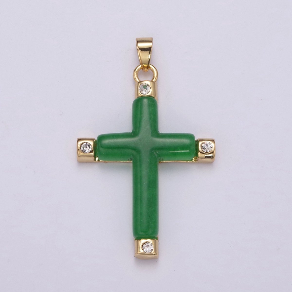 Green Jade Cross Pendant for Necklace 24K Gold Filled Cross AH-348