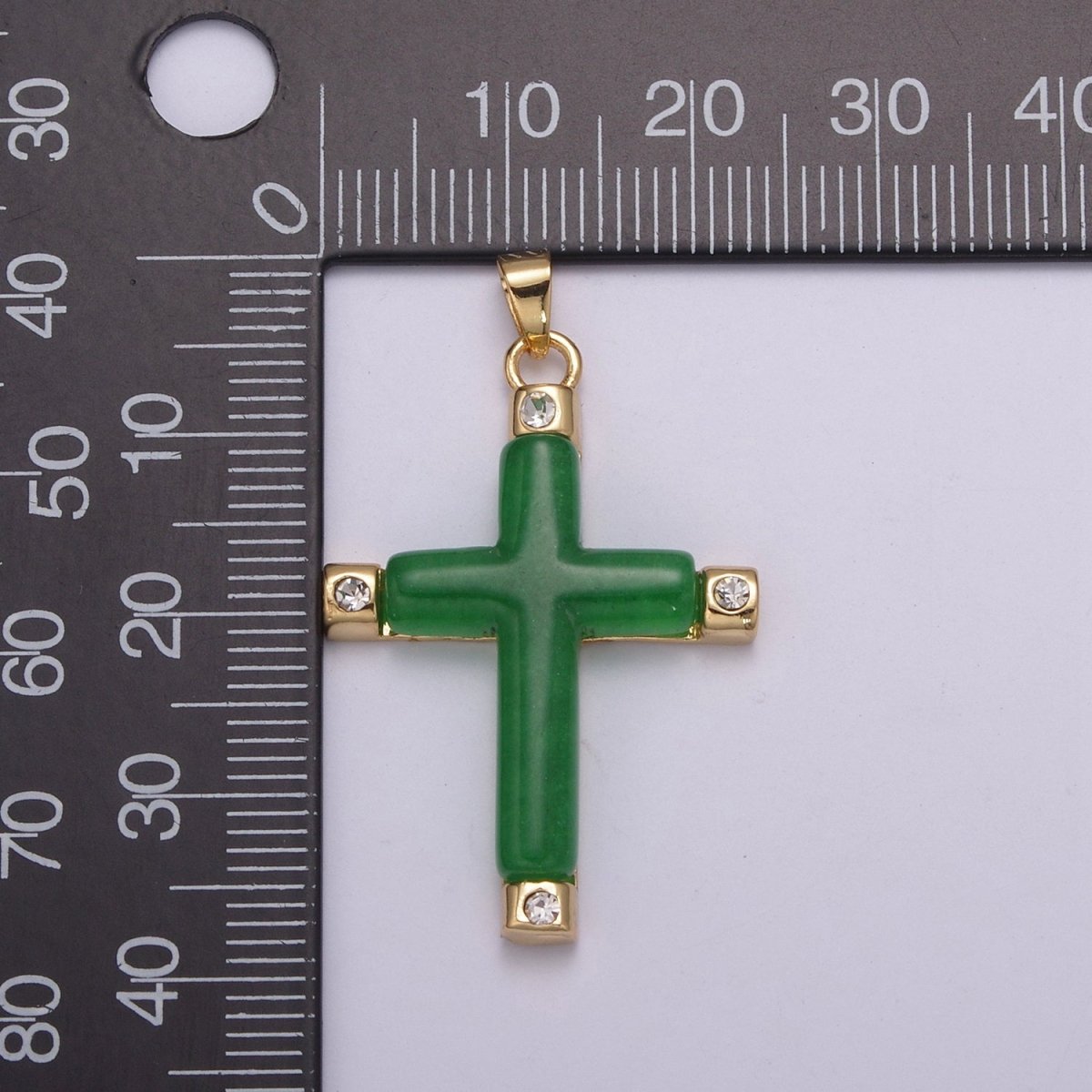 Green Jade Cross Pendant for Necklace 24K Gold Filled Cross AH-348