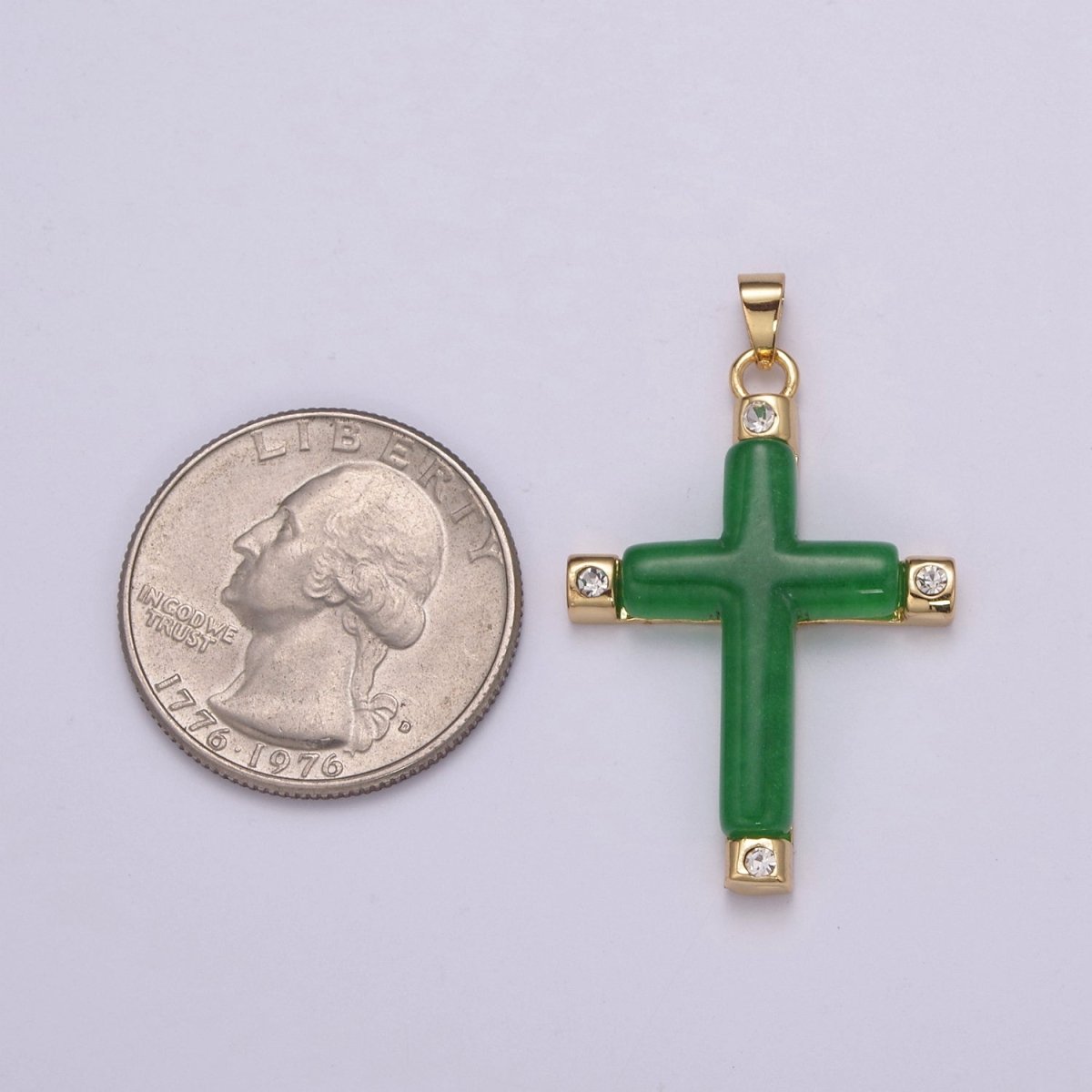 Green Jade Cross Pendant for Necklace 24K Gold Filled Cross AH-348