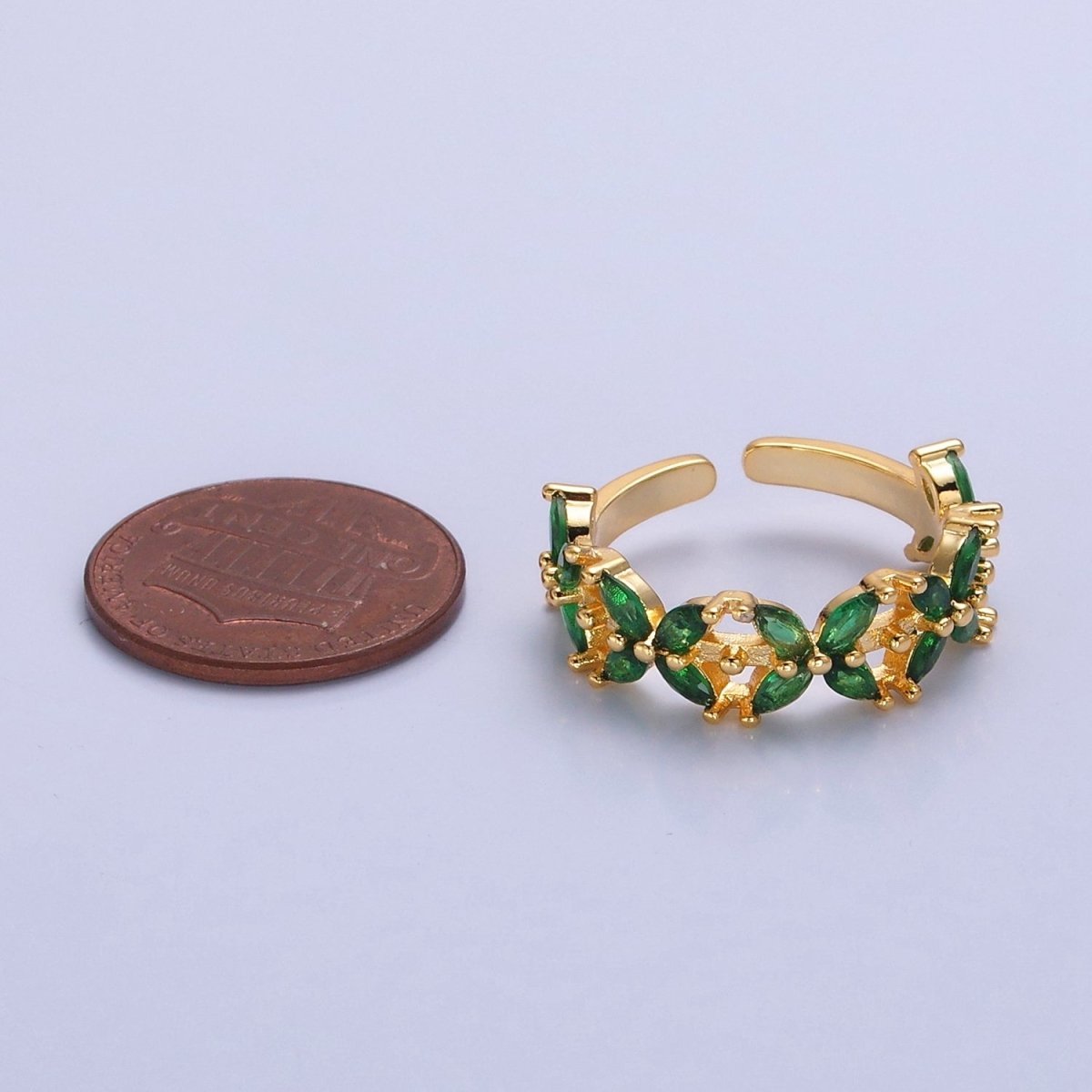 Green Marquise Flower Ring, 24K Gold Filled Cubic Zirconia CZ Ring O-2297