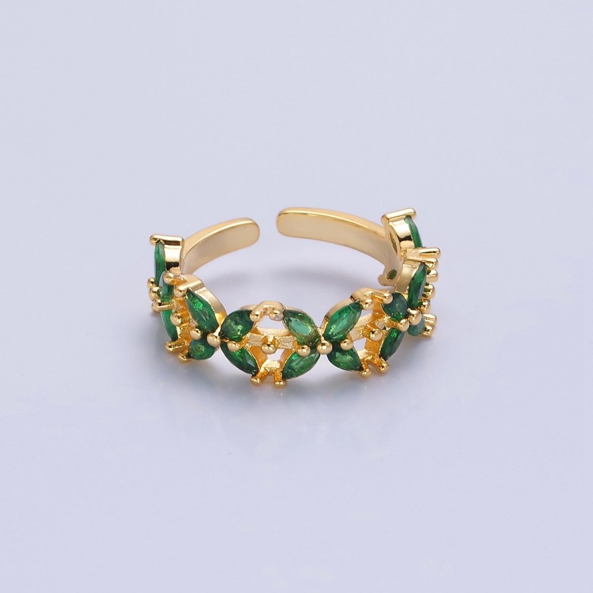 Green Marquise Flower Ring, 24K Gold Filled Cubic Zirconia CZ Ring O-2297