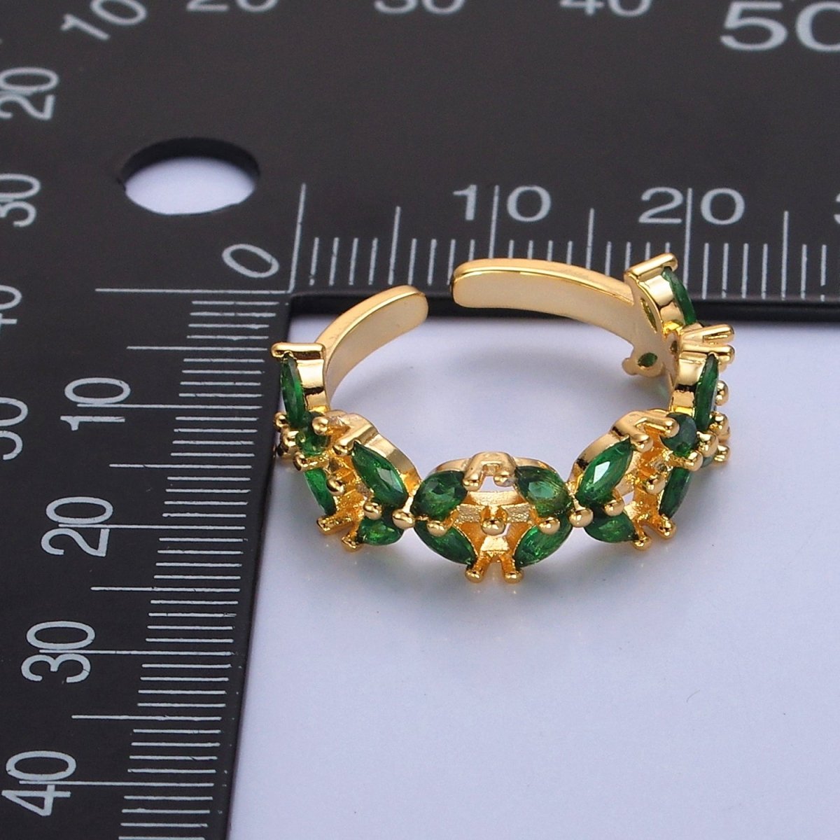 Green Marquise Flower Ring, 24K Gold Filled Cubic Zirconia CZ Ring O-2297