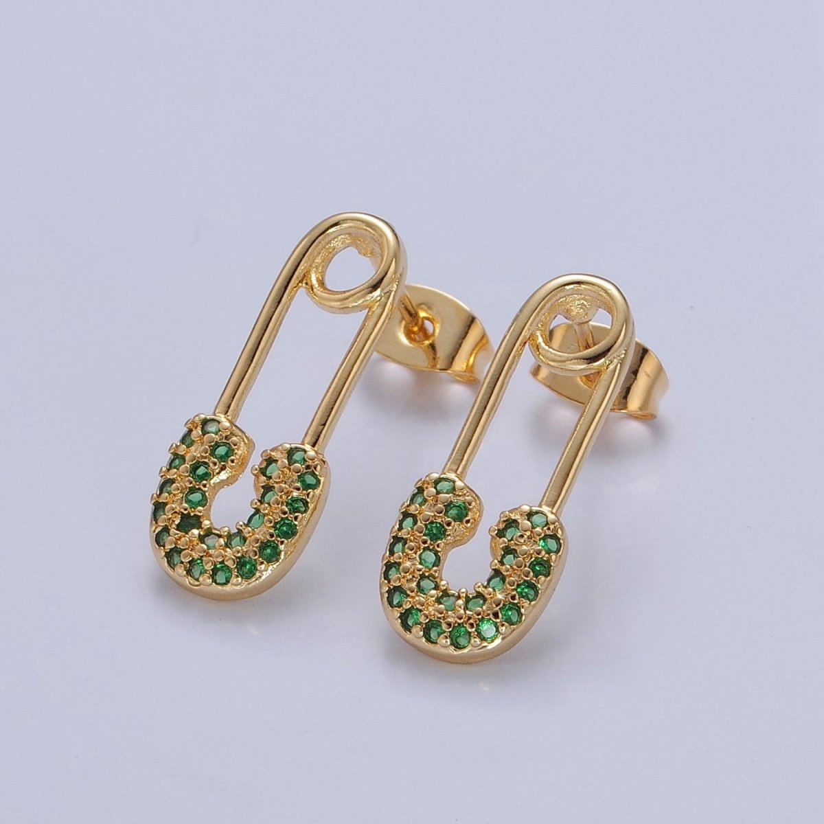 Green Pave Paper Clip Stud Earring T-418