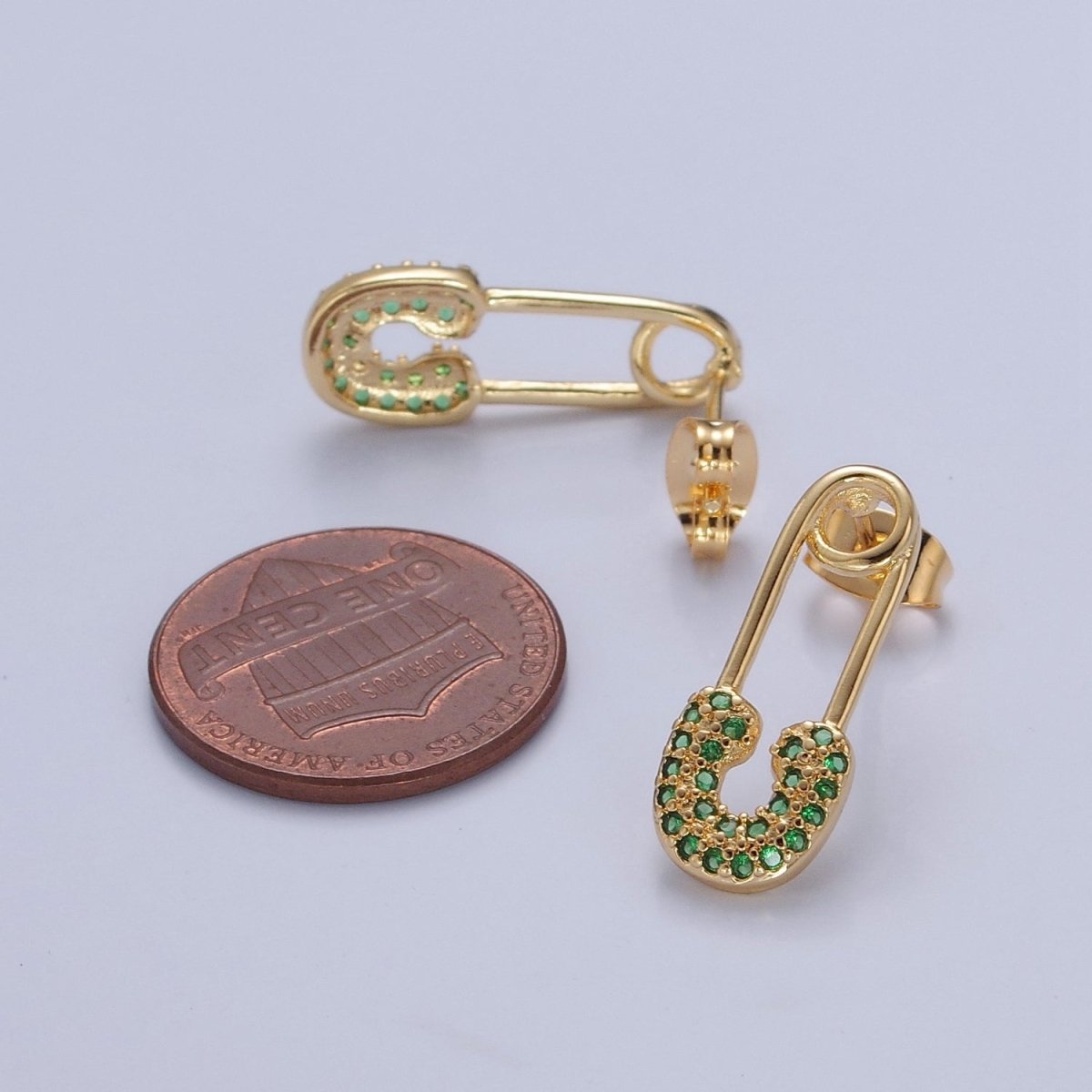 Green Pave Paper Clip Stud Earring T-418