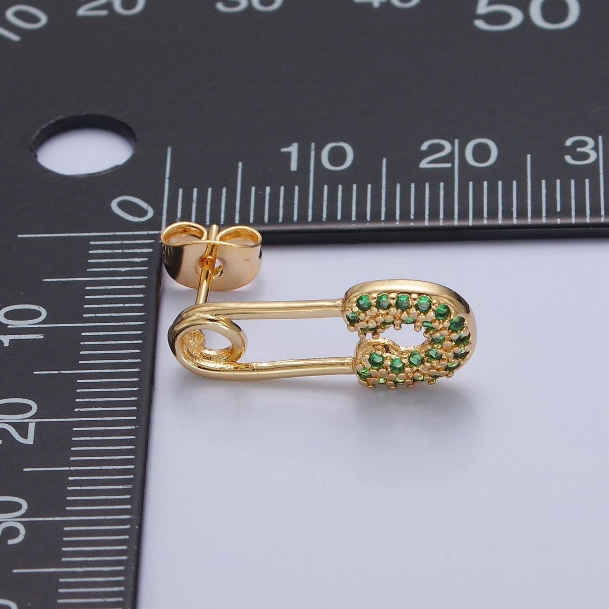 Green Pave Paper Clip Stud Earring T-418