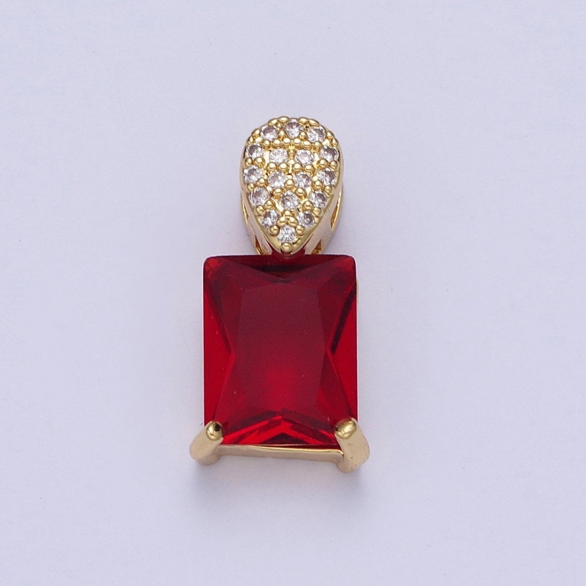 Green, Pink, Clear, Red Baguette Micro Paved CZ Teardrop Slider Pendant  H-405 H-893 H-917 H-922