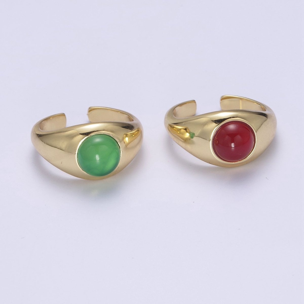 Green / Red Gem Stone Gold Dome Ring Open Adjustable Jewelry U-224 U-225