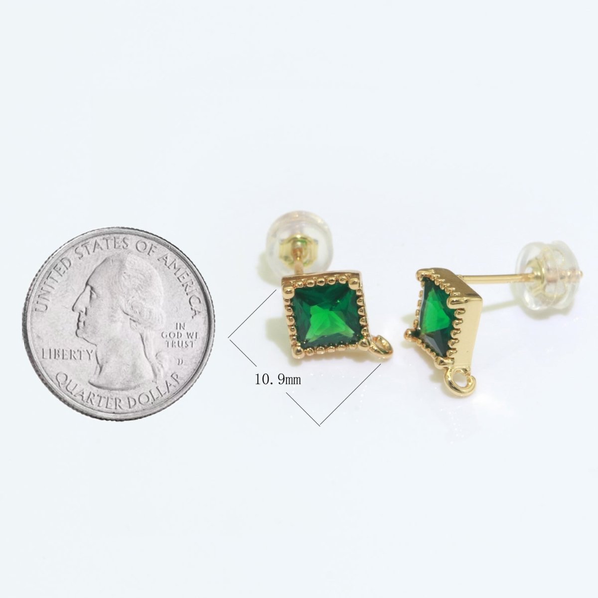 Green Rhombus Cubic Zirconia Gold Stud Open Loop Drop Earrings Supply  L-489