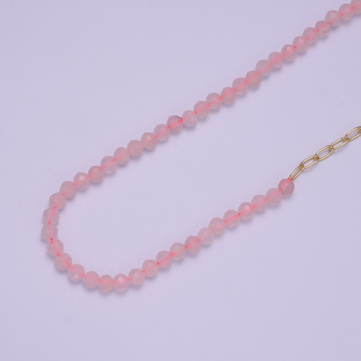 Half 14K Gold Filled Cable Link Chain, Half Dainty Pink Quartz Natural Gemstone Necklace | WA-029 Clearance Pricing