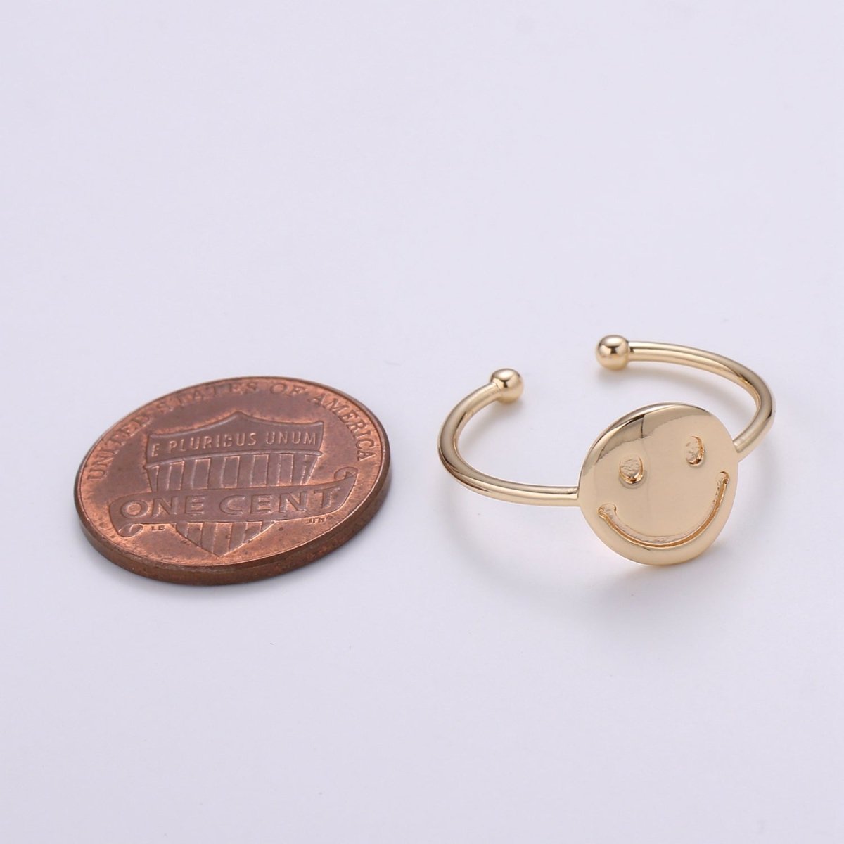 Happy Face 18k Gold Filled Ring, Smiley Adjustable Gold Curb Ring, Simple Round Ring, Smile R-272