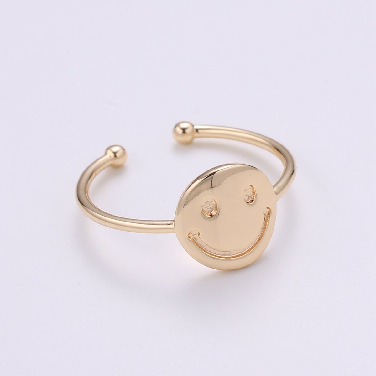 Happy Face 18k Gold Filled Ring, Smiley Adjustable Gold Curb Ring, Simple Round Ring, Smile R-272