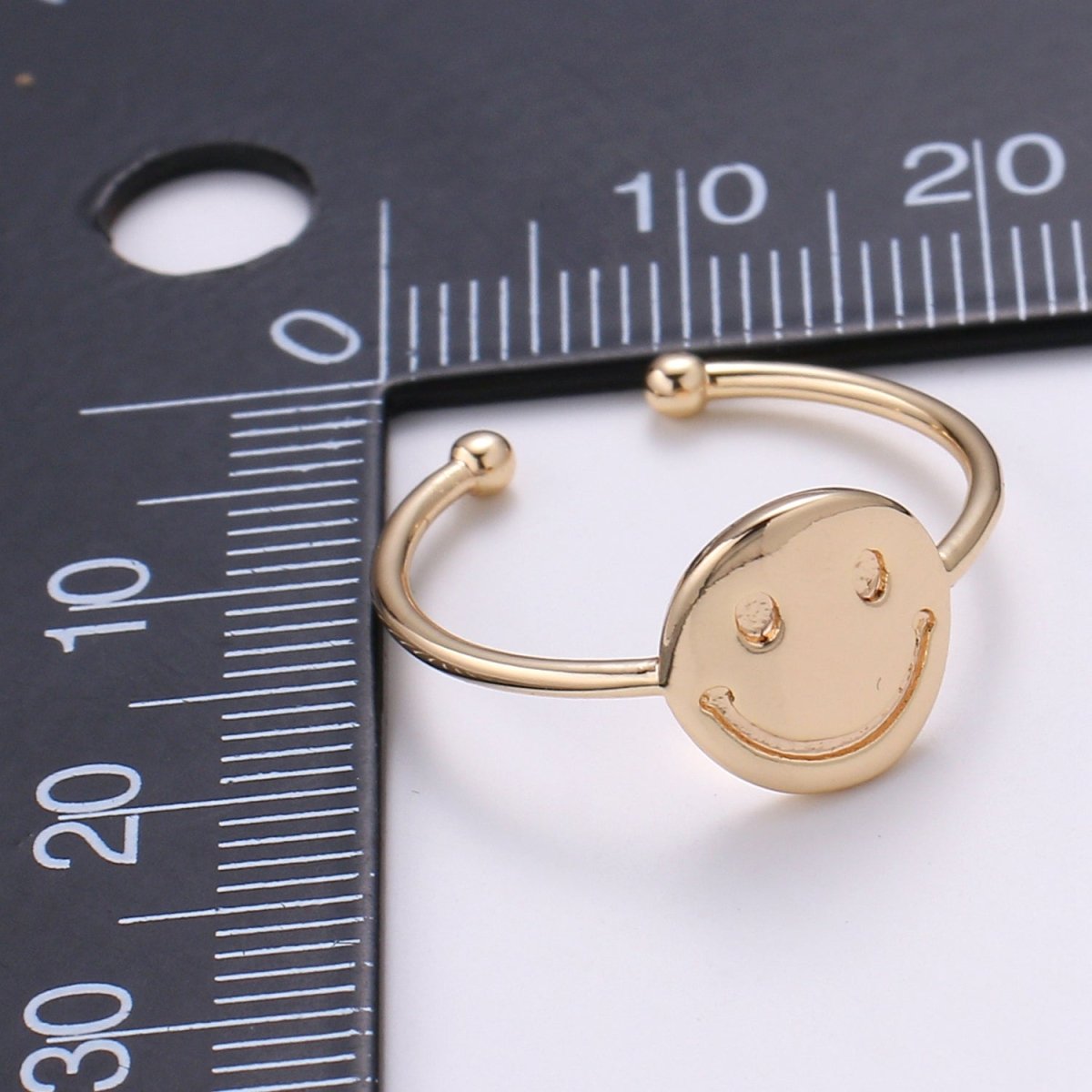Happy Face 18k Gold Filled Ring, Smiley Adjustable Gold Curb Ring, Simple Round Ring, Smile R-272
