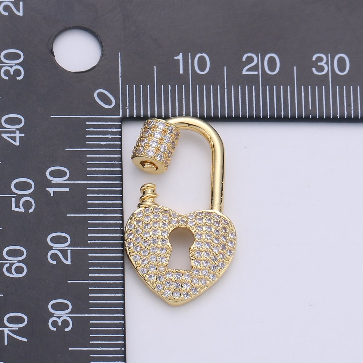 Heart Carabiner Screw Lock, Heart with Cubic Zirconia Crystal Padlock Gold Filled Clasp- K-375