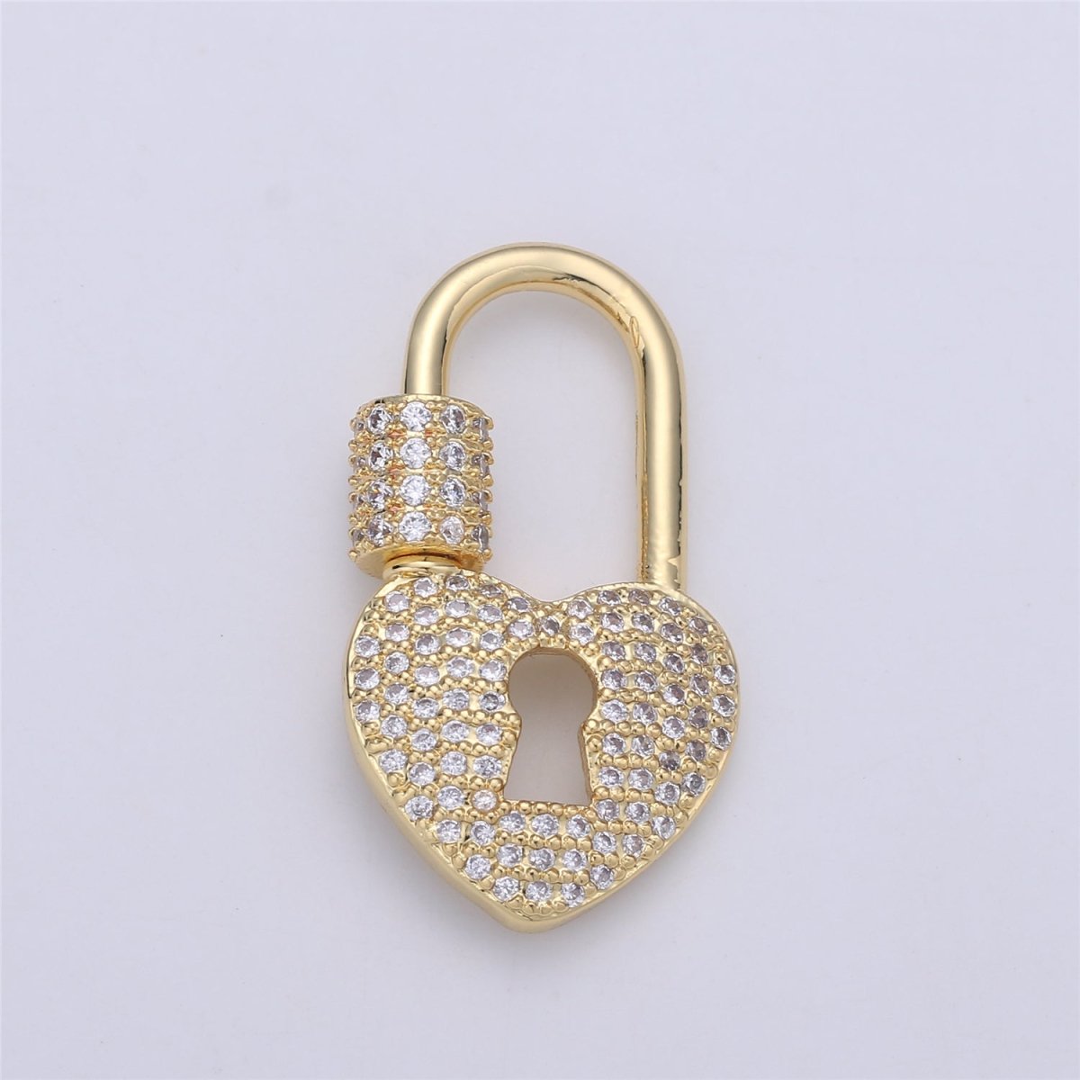 Heart Carabiner Screw Lock, Heart with Cubic Zirconia Crystal Padlock Gold Filled Clasp- K-375