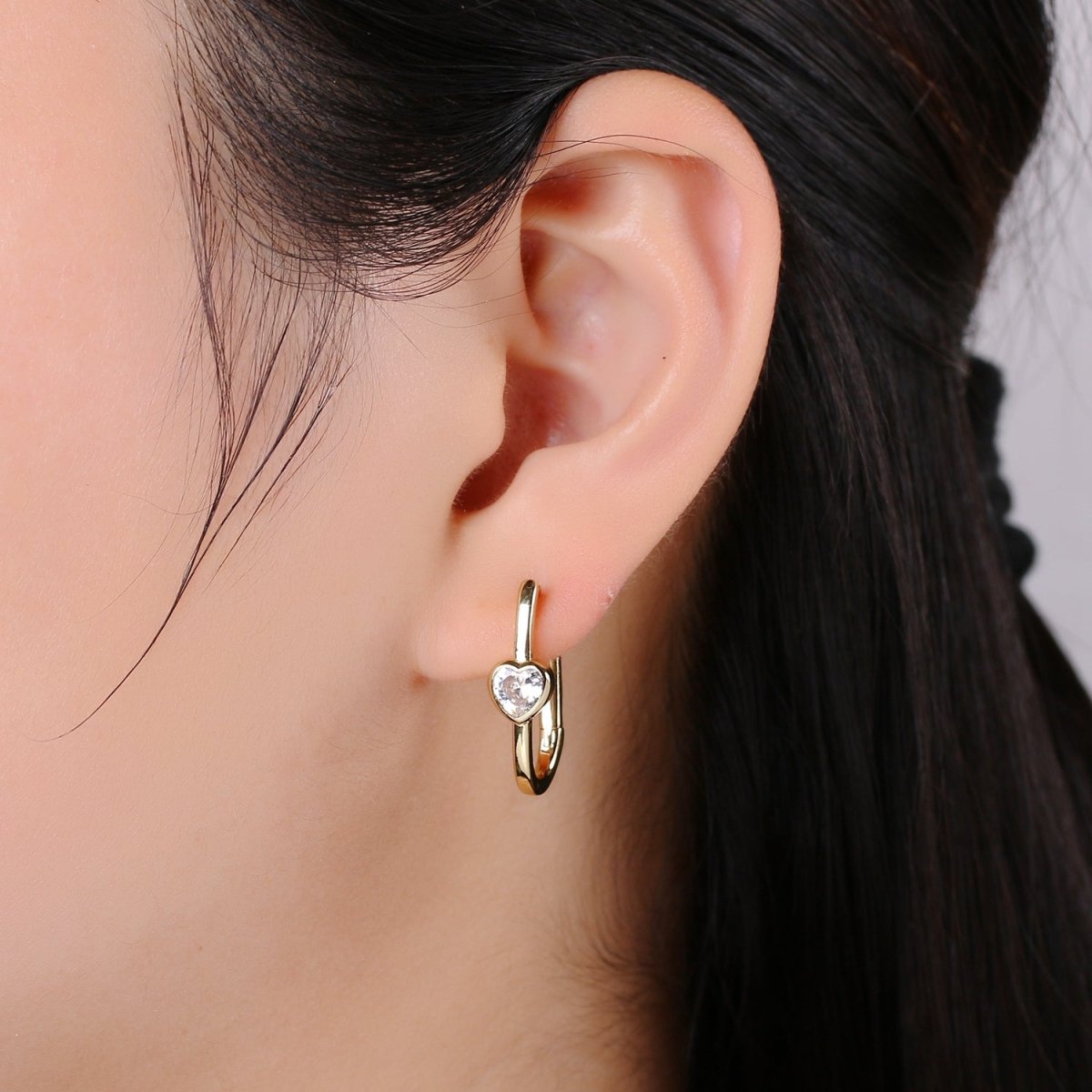 Heart Cubic Pave Gold Lever backs Earring, Solitaire Pave CZ Fish Loop Earring, Vintage Gold Micro Pave Earring for DIY Earring - 1392 Q-414