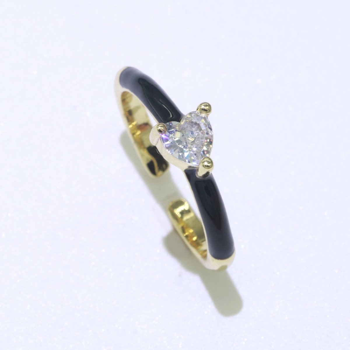 Heart Cz Ring Adjustable Gold Ring, Colorful Pastel Enamel Ring, Stackable Ring Black White Pink blue Green Ring for Women O-910~O-919