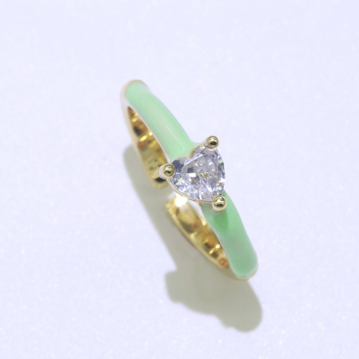 Heart Cz Ring Adjustable Gold Ring, Colorful Pastel Enamel Ring, Stackable Ring Black White Pink blue Green Ring for Women O-910~O-919