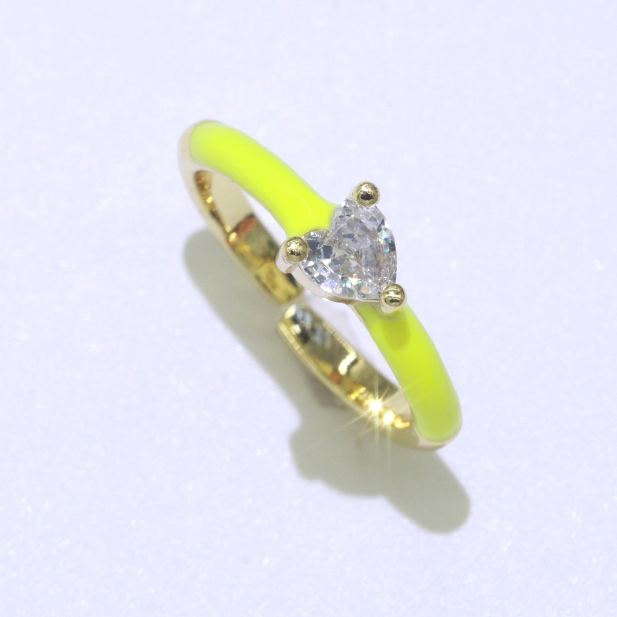Heart Cz Ring Adjustable Gold Ring, Colorful Pastel Enamel Ring, Stackable Ring Black White Pink blue Green Ring for Women O-910~O-919