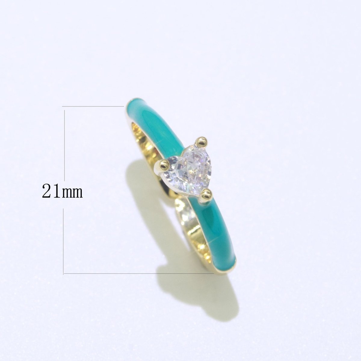 Heart Cz Ring Adjustable Gold Ring, Colorful Pastel Enamel Ring, Stackable Ring Black White Pink blue Green Ring for Women O-910~O-919