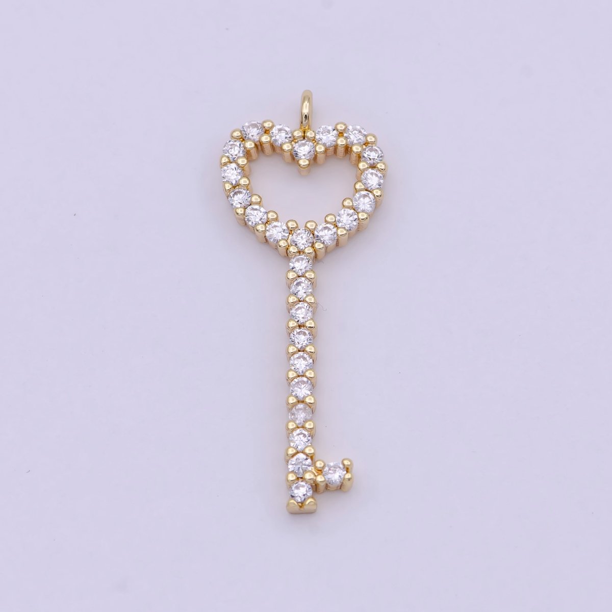 16K Gold Filled Micro Paved CZ Heart Key Charm | C744