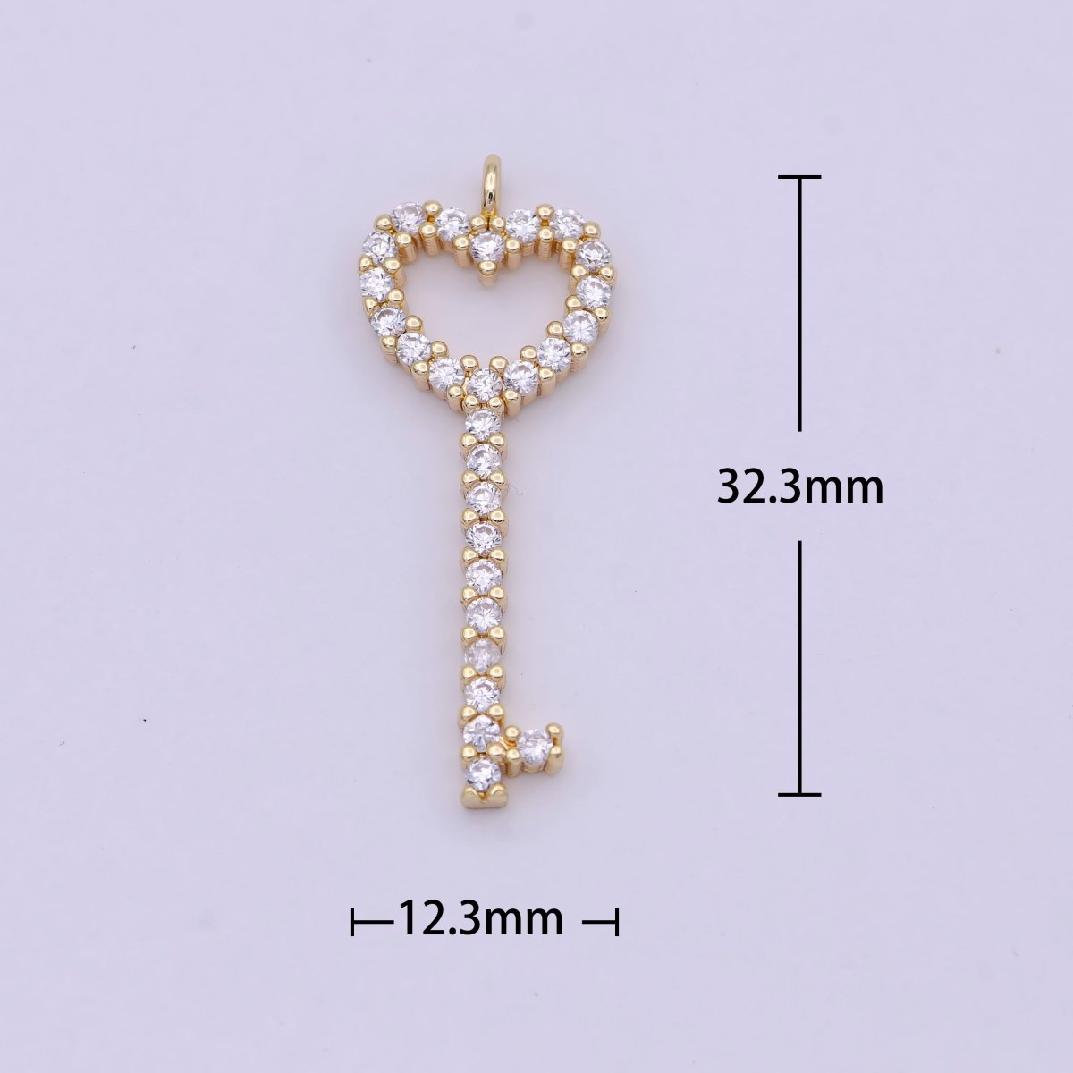 16K Gold Filled Micro Paved CZ Heart Key Charm | C744