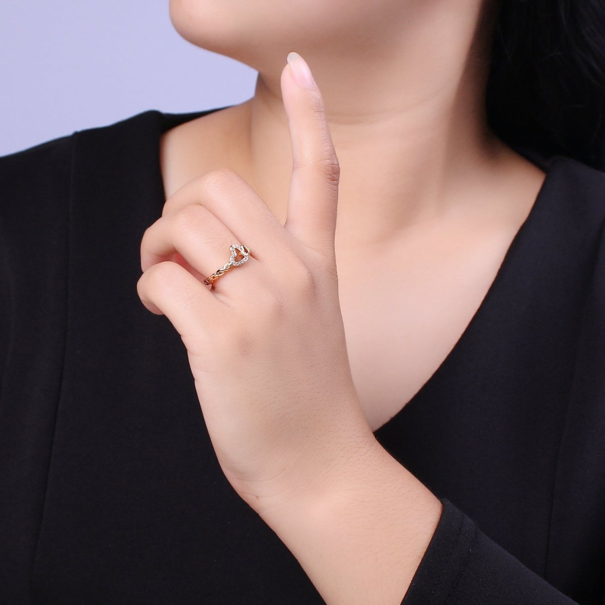 Heart rings, heart adjustable ring, open ring, LOVE rings, double heart ring, gold heart rings, LOVE rings, Silver heart rings, thin heart U-096